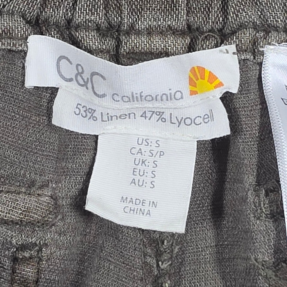 C&C California Pants Women Small Blended Linen Earthy Olive Green Relaxed Boho - Picture 3 of 10